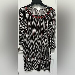 Chico’s Dress, Size 2 or Large, Brown & White with black accents, Unlined, NWT